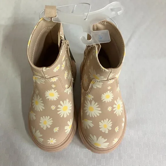 Cat & Jack Toddler Girls' Size 7 Beige Flora Side Zipper Booties Leather - Picture 6 of 7